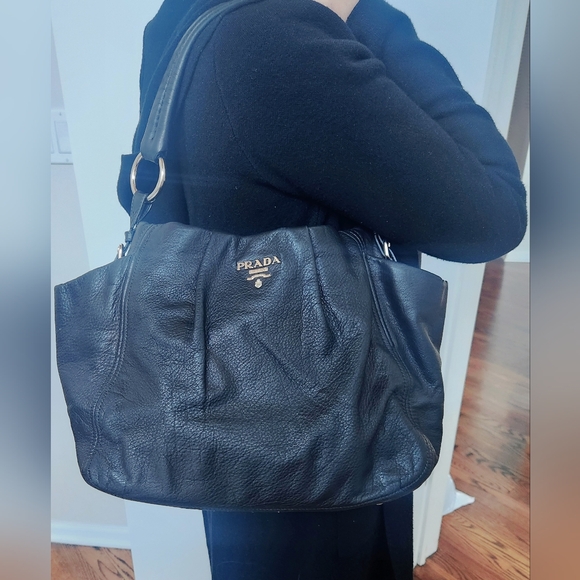 Prada Napa Black Leather Hobo Bag with Side Pockets - Picture 6 of 6